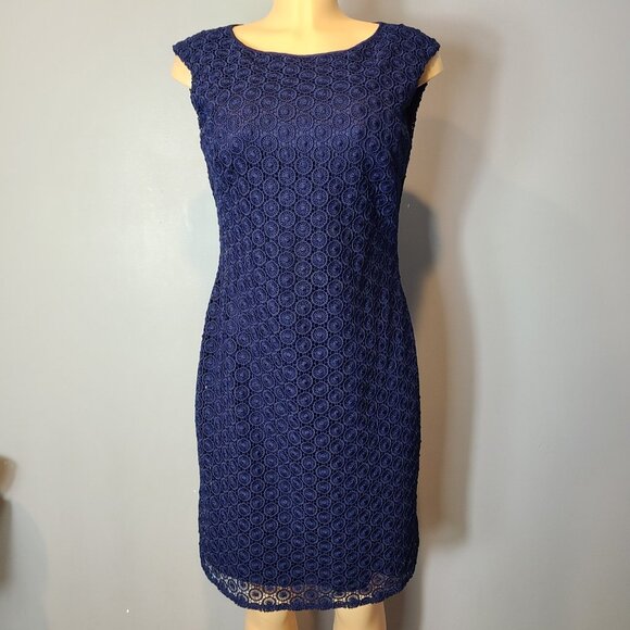 Jessica Howard Lace Cocktail Dress Holiday Sz 8 Wedding Guest Navy Preppy Resort - Picture 1 of 9